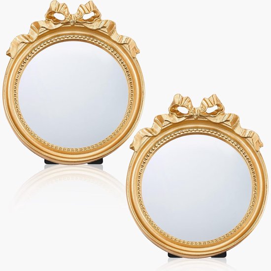 2 pcs small vintage wall mirror - round gold wall mirror - hanging mirror - portable mirror with handle - dressing table mirror - makeup tools for women - bedroom decoration 2 pcs small vintage wall mirror - round gold wall mirror - hanging mirror - portable mirror with handle - dressing table mirror - makeup tools for women - bedroom decoration