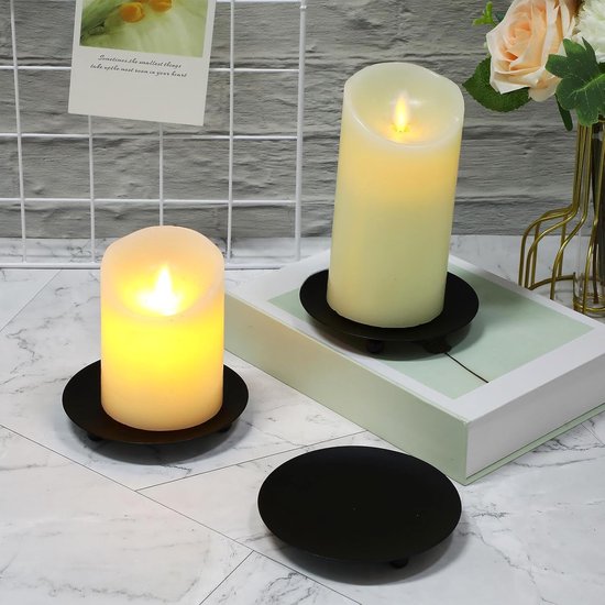 Candle Holders - Metal Pillar Candle Holders - 4.5 Inches - For Pillar Candles - Weddings - Dinner Party Decorations (Black