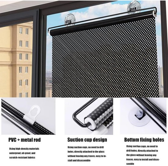 No-Drill Roller Blinds with 3 Suction Cups - Blackout Curtains