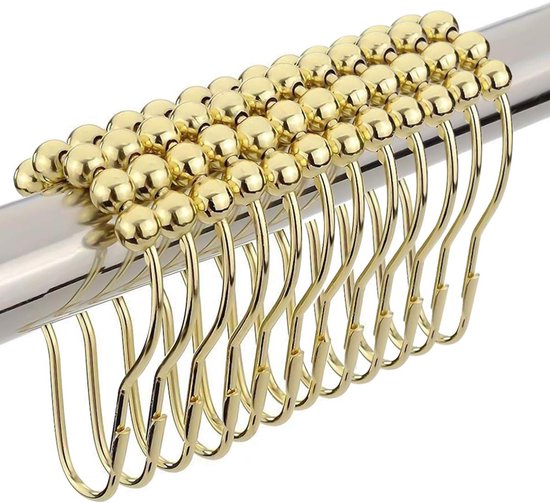 Shower curtain hooks (12-piece) - Curtain rings - Stainless steel rings with sliding system - Gold Shower curtain hooks (12-piece) - Curtain rings - Stainless steel rings with sliding system - Gold