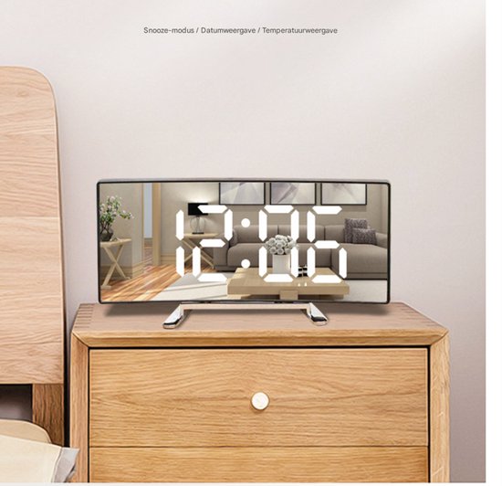 Multifunctional electronic alarm clock with light effect - Creative large screen - Curved LED light - Digital home mirror - Clock decoration - Black casing