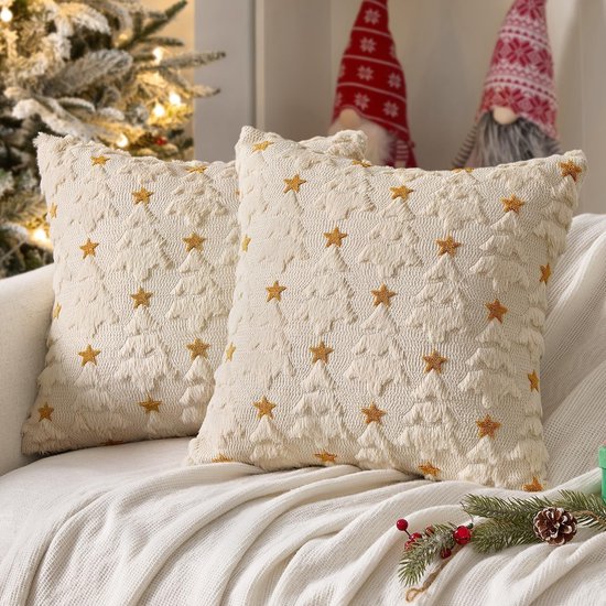 Christmas Pillowcases - 2-pack - White - Winter - White Christmas tree and star pattern - Sofa decoration - 45x45 cm (pillowcase not included) Christmas Pillowcases - 2-pack - White - Winter - White Christmas tree and star pattern - Sofa decoration - 45x45 cm (pillowcase not included)