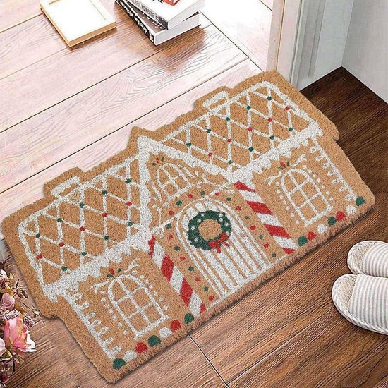 Doormat - Christmas doormat - Non-slip mat - Decorative non-slip mat in the shape of a gingerbread house - Decoration - Festive entrance decoration - doormat - Suitable for festive outdoor and indoor porches