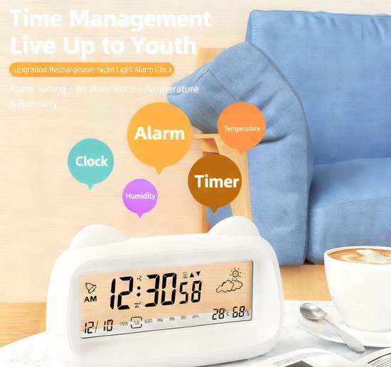 Alarm Clock - Digital Alarm Clock - Digital Clock - Smart Alarm Clock - Electronic Calendar - Cat-shaped Alarm Clock with Light - Real-time Temperature and Humidity Monitoring - Weather Display - Large Night Light Screen - USB Charging(Purple) Alarm Clock - Digital Alarm Clock - Digital Clock - Smart Alarm Clock - Electronic Calendar - Cat-shaped Alarm Clock with Light - Real-time Temperature and Humidity Monitoring - Weather Display - Large Night Light Screen - USB Charging(Purple)