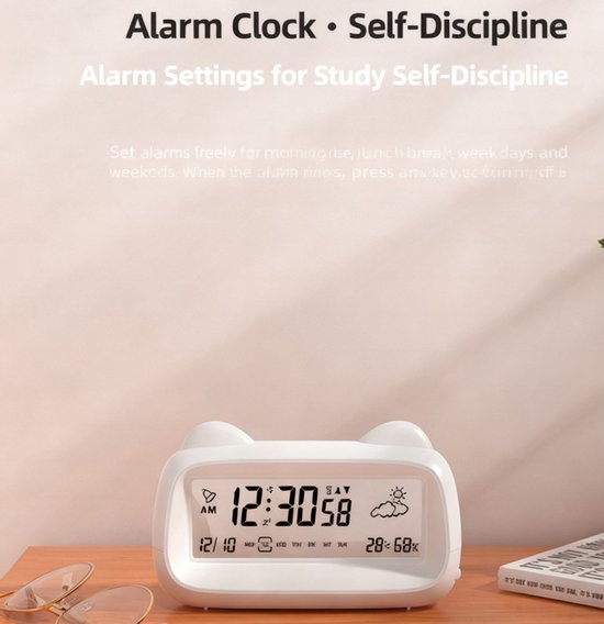 Alarm Clock - Digital Alarm Clock - Digital Clock - Smart Alarm Clock - Electronic Calendar - Cat-shaped Alarm Clock with Light - Real-time Temperature and Humidity Monitoring - Weather Display - Large Night Light Display Screen - USB Charging(Vegetable)
