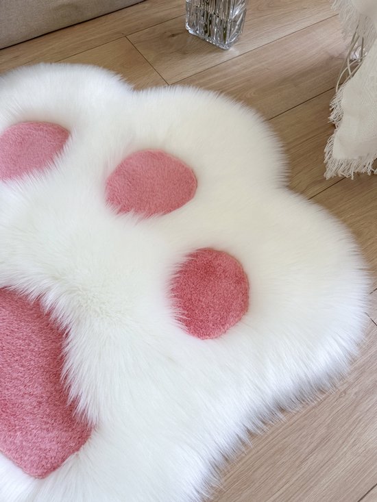 Rug - Cute non-slip rug in the shape of an animal paw - Soft white and pink rug