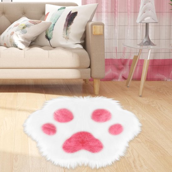 Rug - Cute non-slip rug in the shape of an animal paw - Soft white and pink rug