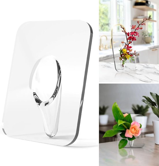 Vase - Minimalist Home Decor Vase - Cute Flower Stand - Photo Frame Style - Acrylic Material - 8 x 6 Inches