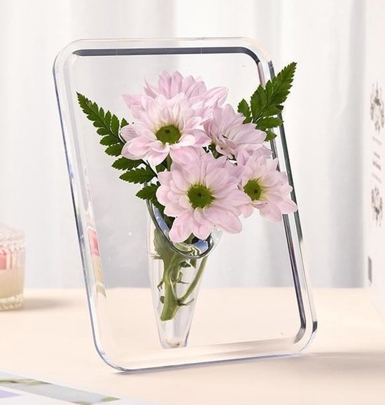 Vase - Minimalist Home Decor Vase - Cute Flower Stand - Photo Frame Style - Acrylic Material - 8 x 6 Inches