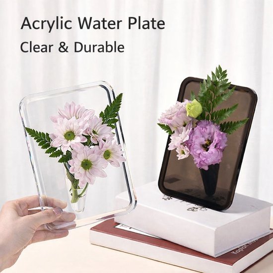 Vase - Minimalist Home Decor Vase - Cute Flower Stand - Photo Frame Style - Acrylic Material - 8 x 6 Inches