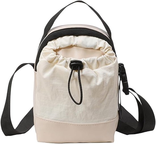Women's shoulder bag - casual bag - adjustable canvas bag with drawstring - suitable for daily commuting and travel.（White）