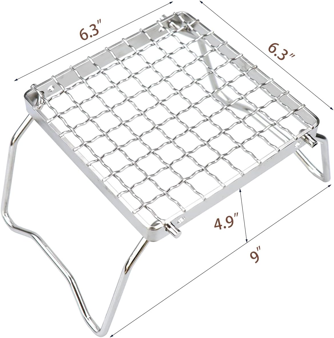 Folding Camping Grill - Stainless Steel 304 Cooking Grate with Folding Legs - Portable Charcoal and Cooking Stand - Lightweight BBQ Rack for Camping