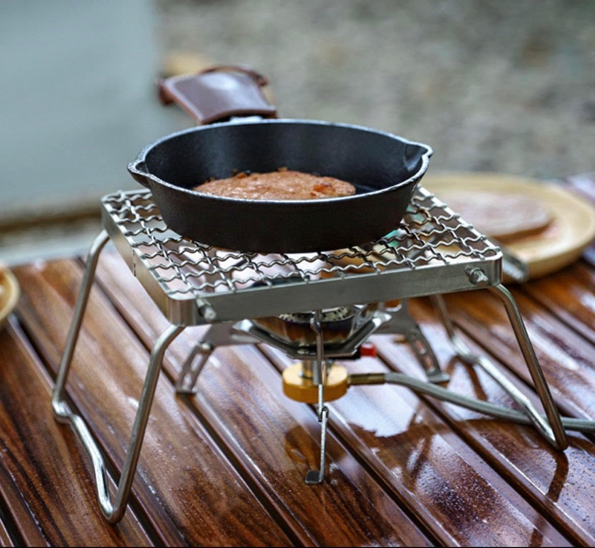 Folding Camping Grill - Stainless Steel 304 Cooking Grate with Folding Legs - Portable Charcoal and Cooking Stand - Lightweight BBQ Rack for Camping