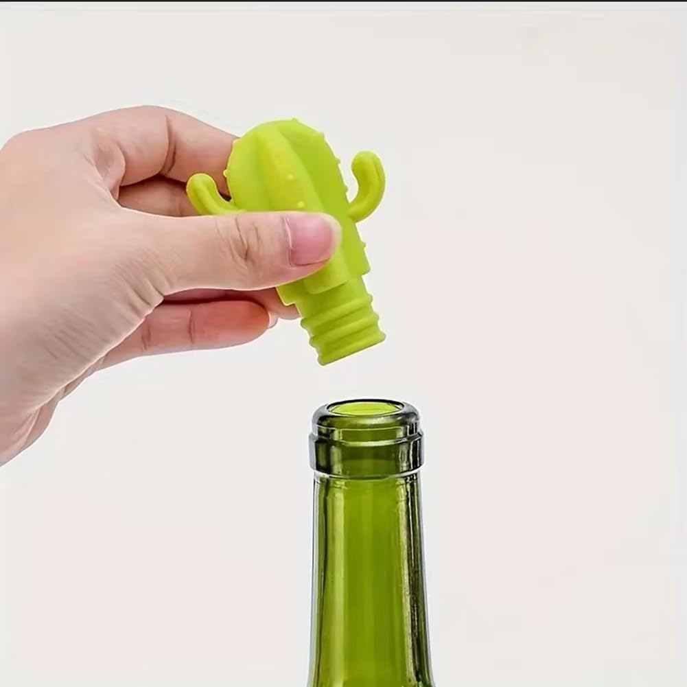 Fangxuee 4pcs Cactus Silicone Wine Stopper - Freshness Preservation Seal for Champagne & Red Wine Bottles