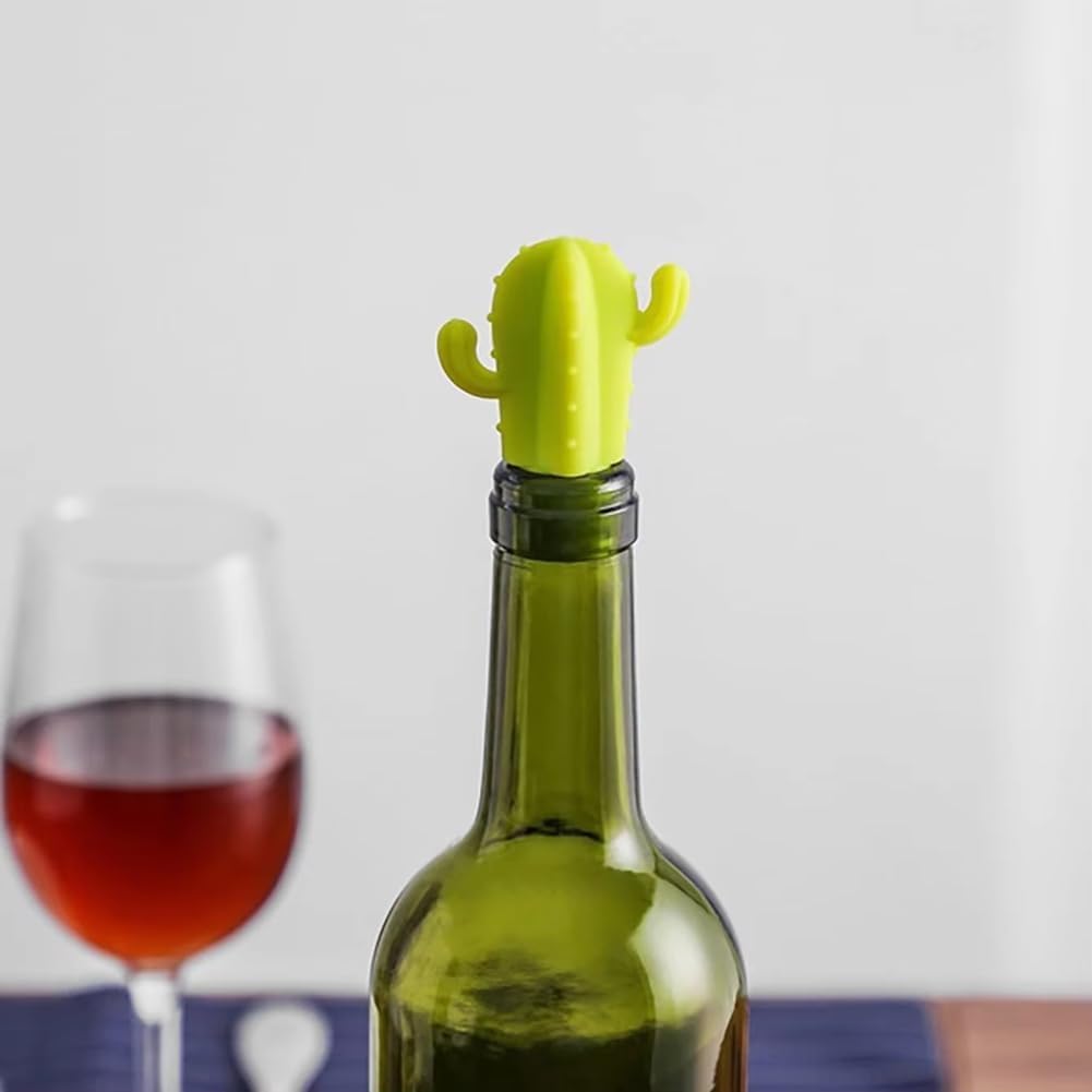 Fangxuee 4pcs Cactus Silicone Wine Stopper - Freshness Preservation Seal for Champagne & Red Wine Bottles