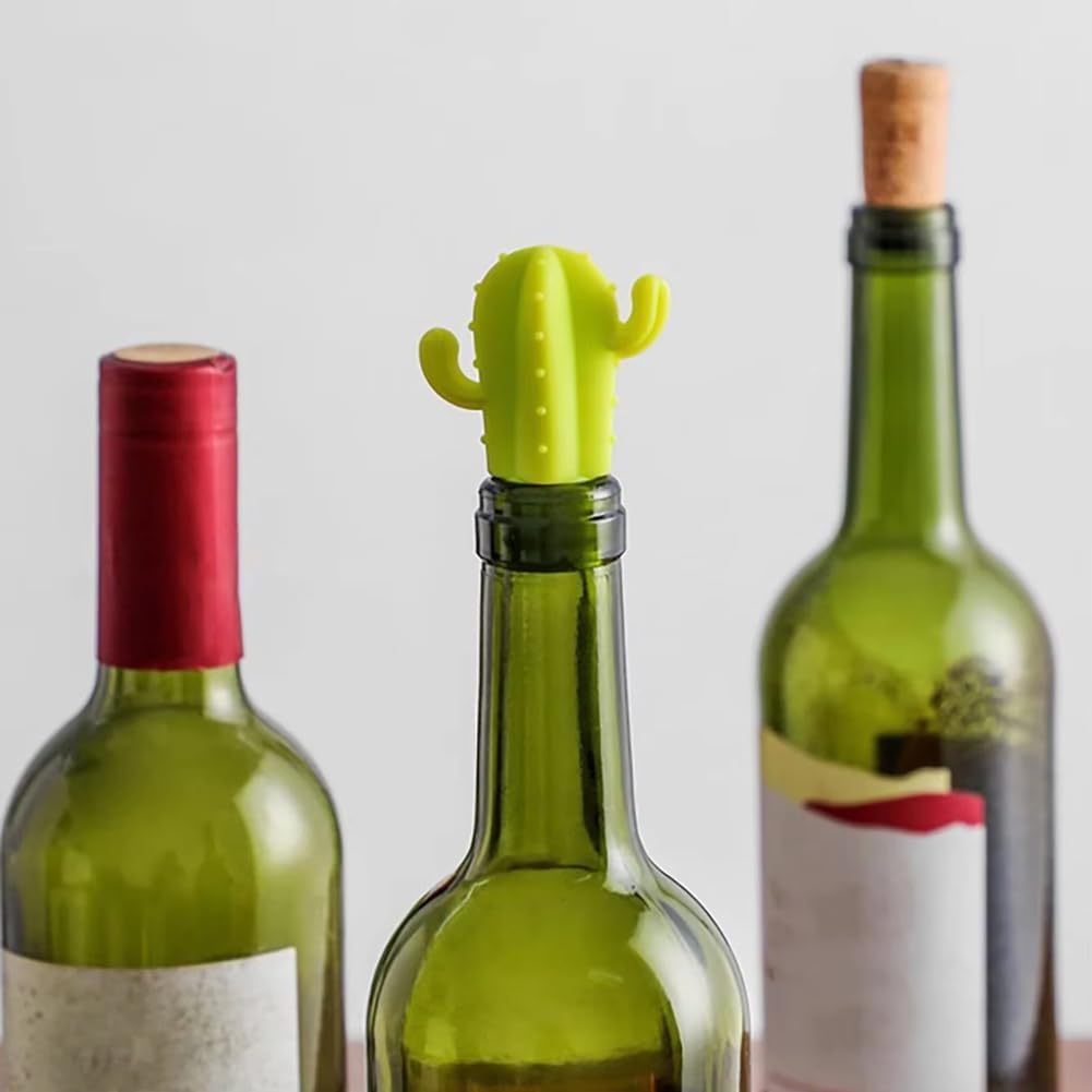 Fangxuee 4pcs Cactus Silicone Wine Stopper - Freshness Preservation Seal for Champagne & Red Wine Bottles