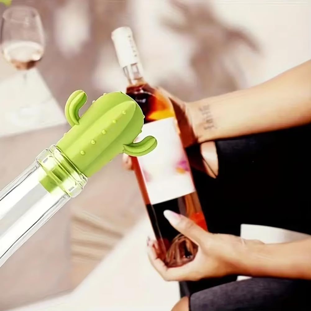 Fangxuee 4pcs Cactus Silicone Wine Stopper - Freshness Preservation Seal for Champagne & Red Wine Bottles
