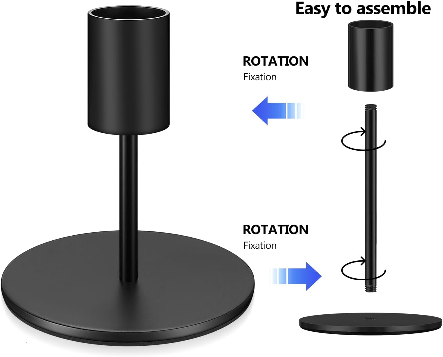 Candle Holders - 3 Pieces Black Metal Candlesticks - For Tapered Candles - Vintage Design - For Table and Party Decoration