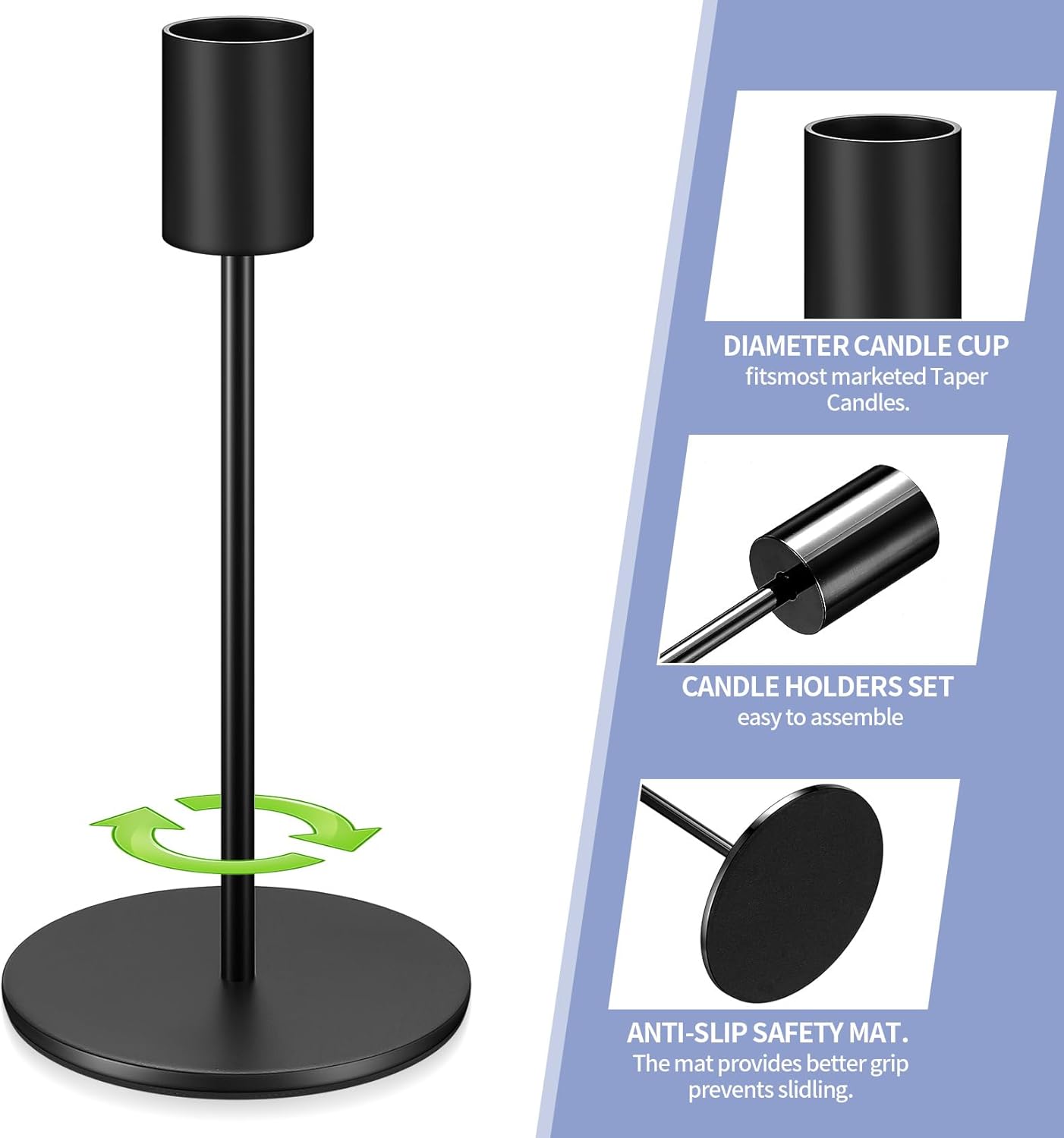 Candle Holders - 3 Pieces Black Metal Candlesticks - For Tapered Candles - Vintage Design - For Table and Party Decoration