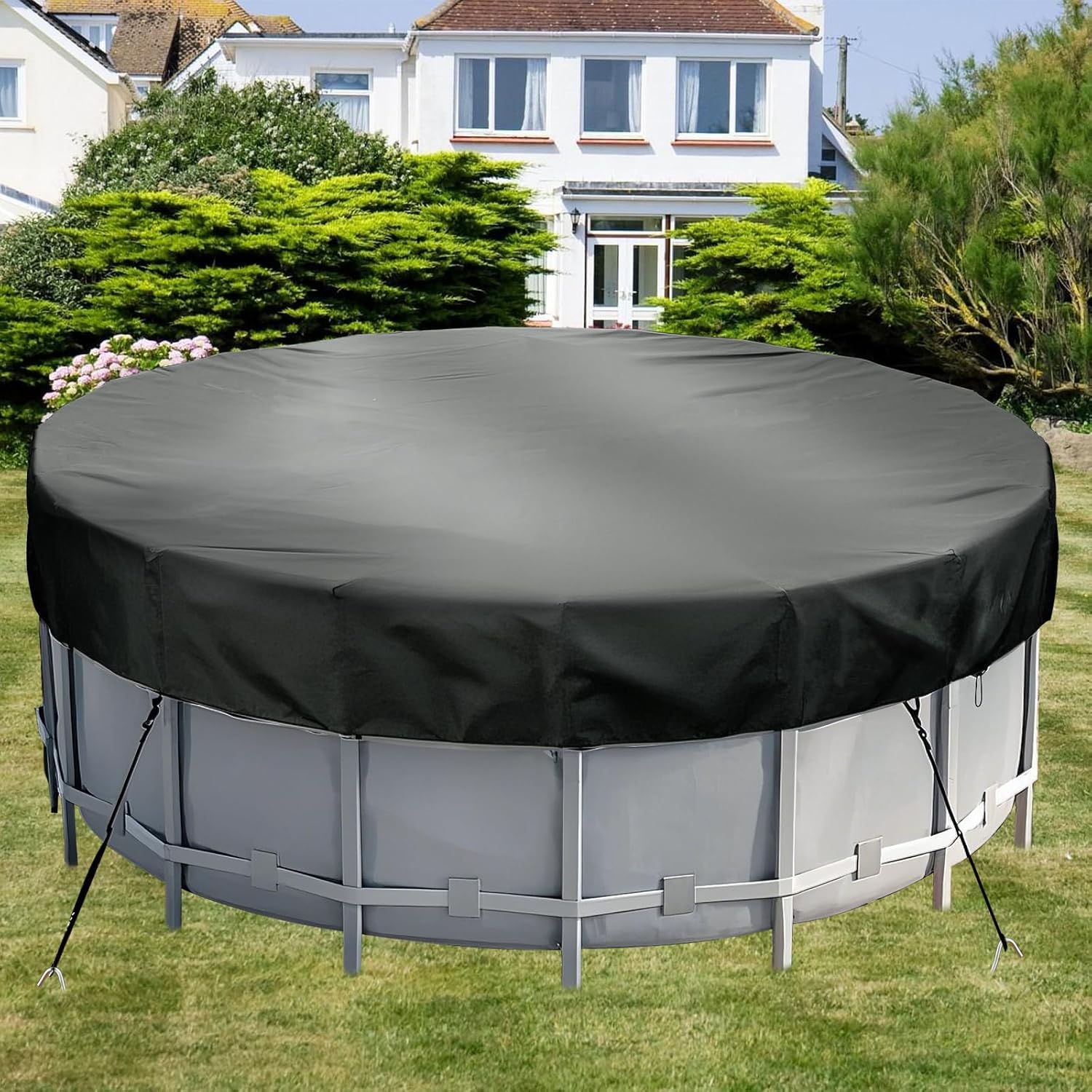 Round Pool Cover - Robust 420D Oxford Fabric Cover for Garden Pools with Drawstring - Waterproof Round Pool Cover with Winding Cord and Ground Pegs - 6 ft Round Pool Cover - Robust 420D Oxford Fabric Cover for Garden Pools with Drawstring - Waterproof Round Pool Cover with Winding Cord and Ground Pegs - 6 ft