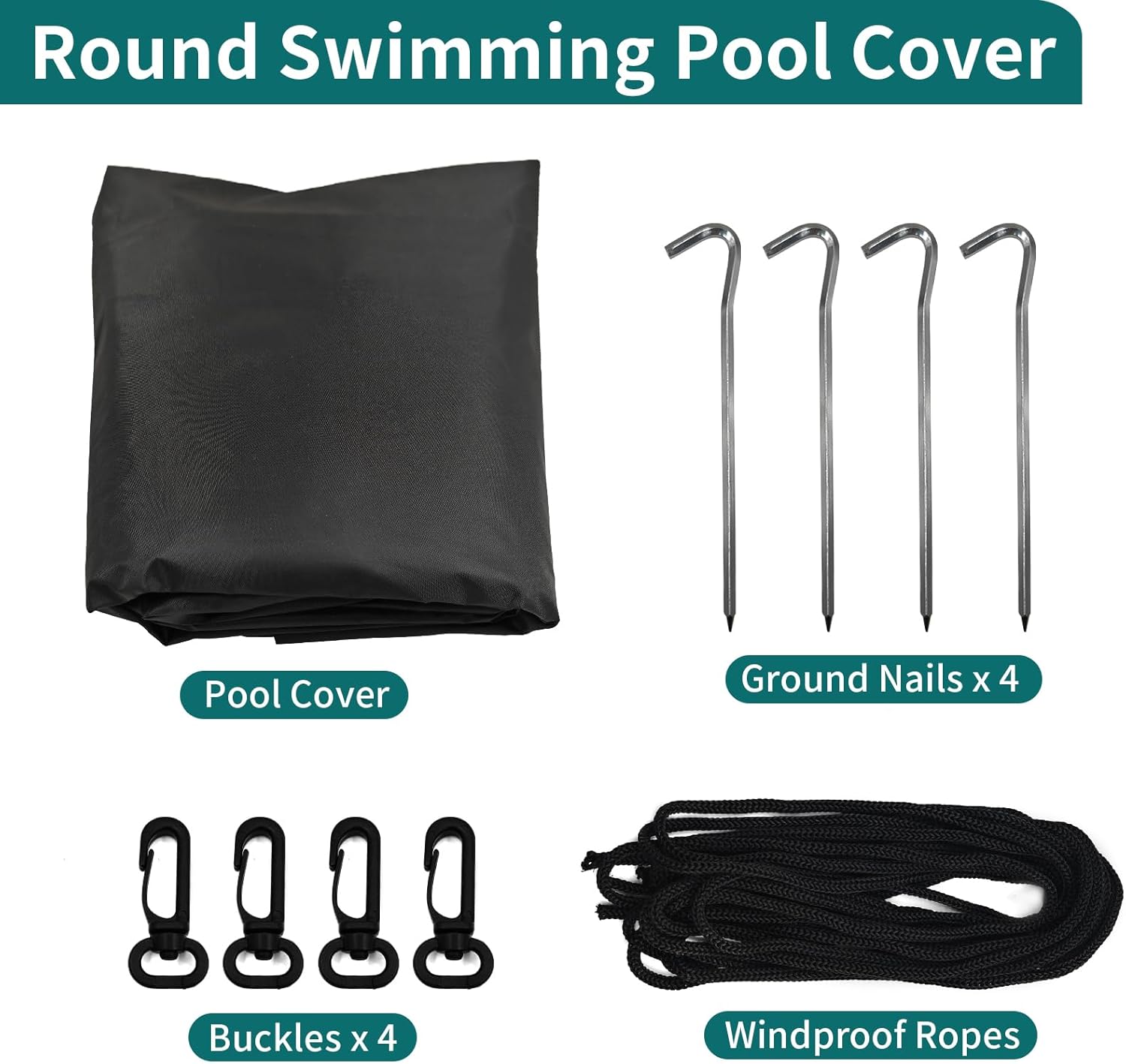 Round Pool Cover - Robust 420D Oxford Fabric Cover for Garden Pools with Drawstring - Waterproof Round Pool Cover with Winding Cord and Ground Pegs - 6 ft