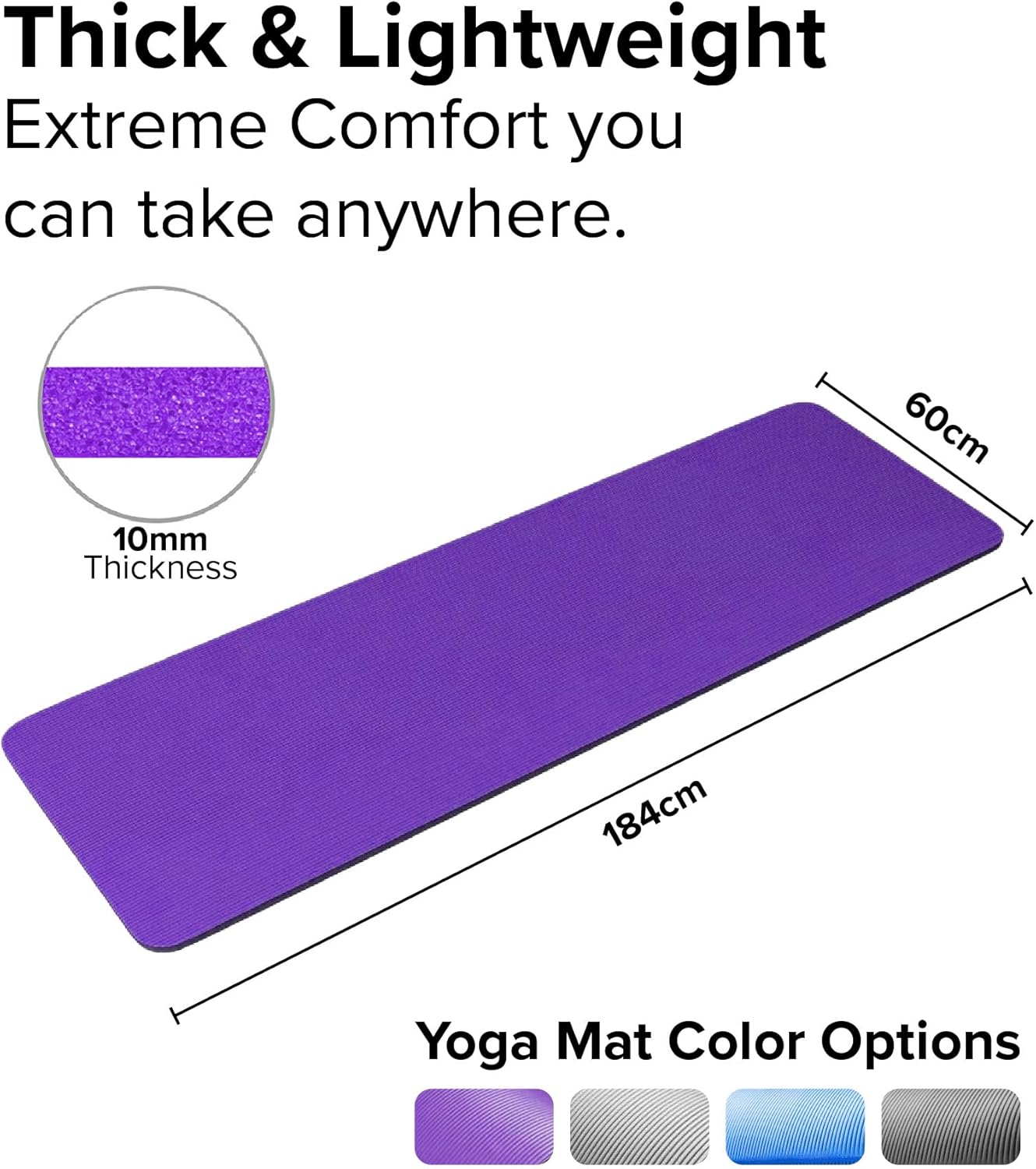 Yoga Mat - Unisex - Non-slip Thick Foam Fitness Exercise Mat - With Portable Strap - Lightweight Home Fitness Equipment - Suitable for Yoga