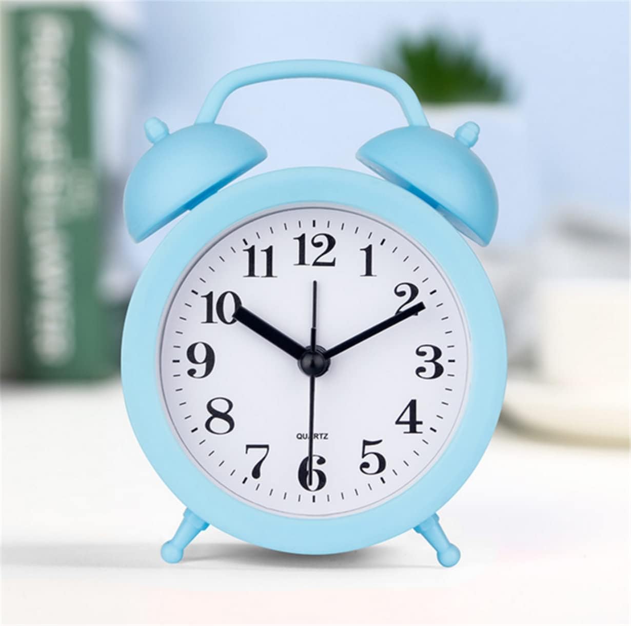 Children%27s Alarm Clock-Children%27s Alarm Clock-Children%27s Twin Bells-Cute Battery-Powered-Analog Mini Round Bedside Alarm Clock-Children%27s Gift Children%27s Student Alarm Clock Home Decor (Blue)