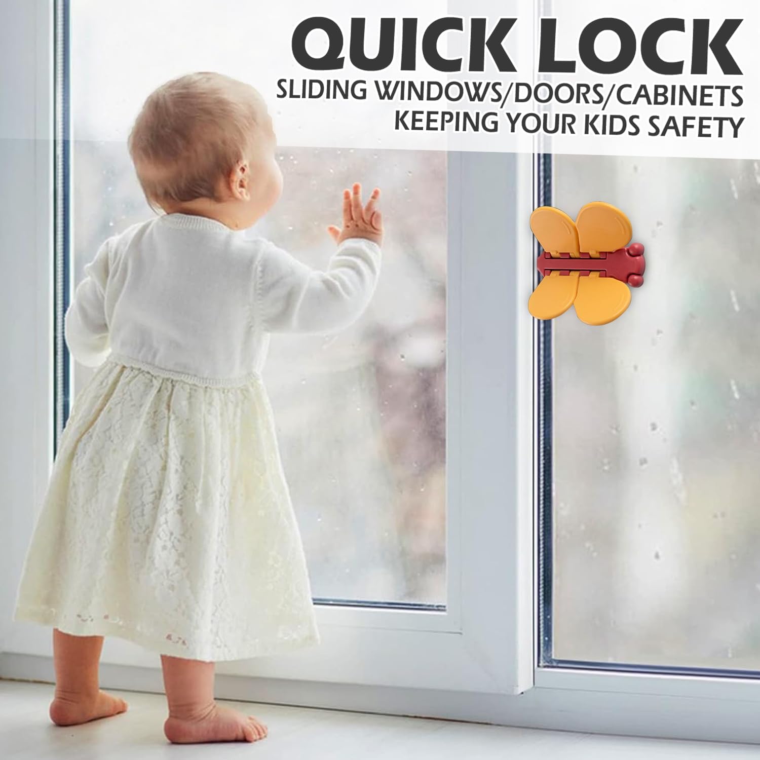Child Lock Window Locks - Child-Safe Sliding Door Lock - Dragonfly Motif - Child Lock - Suitable for Windows and Doors - Quick-Sliding Door Lock