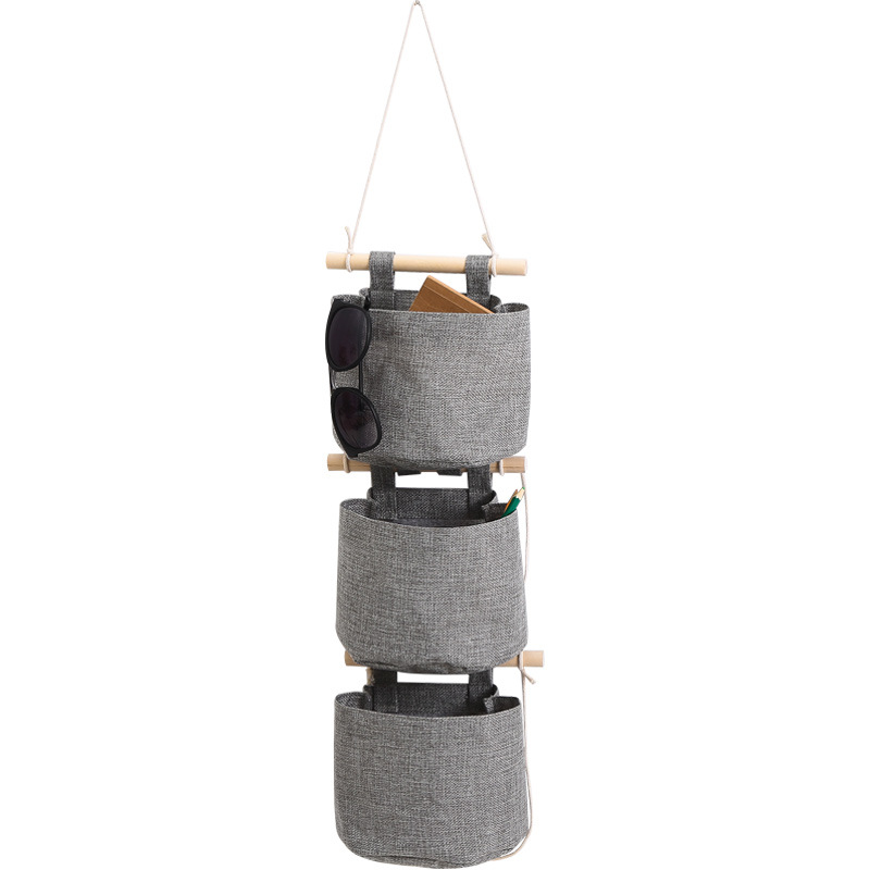 Hanging Storage Bag with Pockets - Hanging Storage Bag in Cotton and Linen - Over-the-Door Wall Organizer - Suitable for Bedroom and Bathroom - 3 Layers - Gray Hanging Storage Bag with Pockets - Hanging Storage Bag in Cotton and Linen - Over-the-Door Wall Organizer - Suitable for Bedroom and Bathroom - 3 Layers - Gray