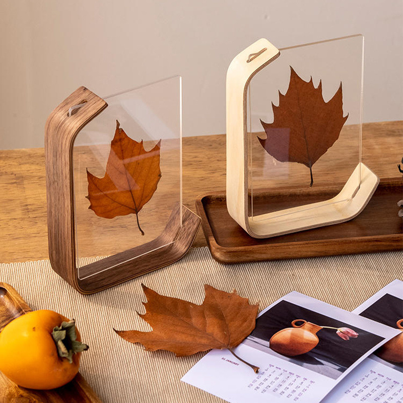 Photo Frame - Black Walnut - Transparent Acrylic Display Stand - Picture Frame