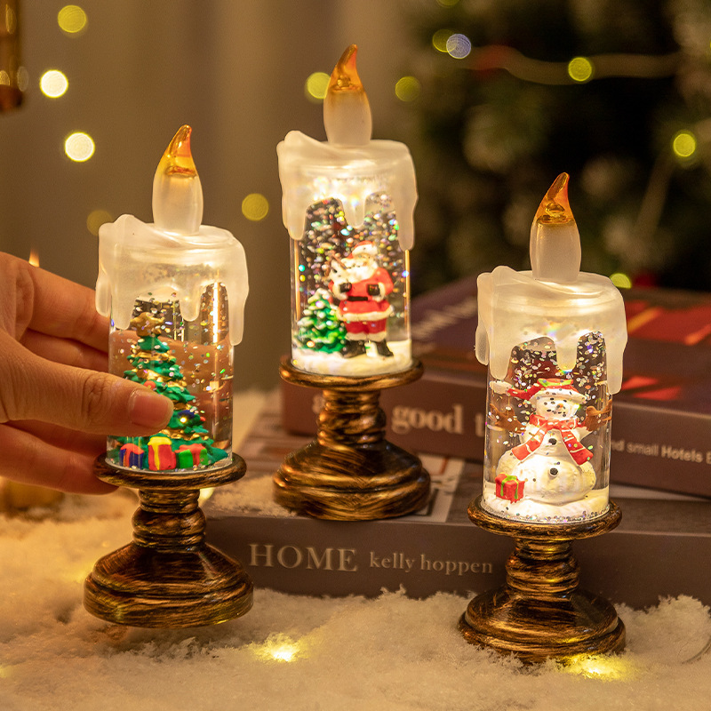 LED Candles - LED Christmas Flameless Candle Lamp - Suitable for Home Decoration - Christmas Snowball Candle - Rotating Candle Desk Night Light - Christmas Window Candle Holder - Battery Operated - Santa Claus