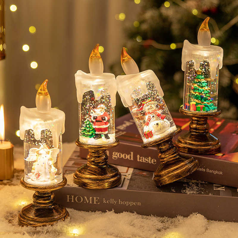 LED Candles - LED Christmas Flameless Candle Lamp - Suitable for Home Decoration - Christmas Snowball Candle - Rotating Candle Desk Night Light - Christmas Window Candle Holder - Battery Operated - Snowman