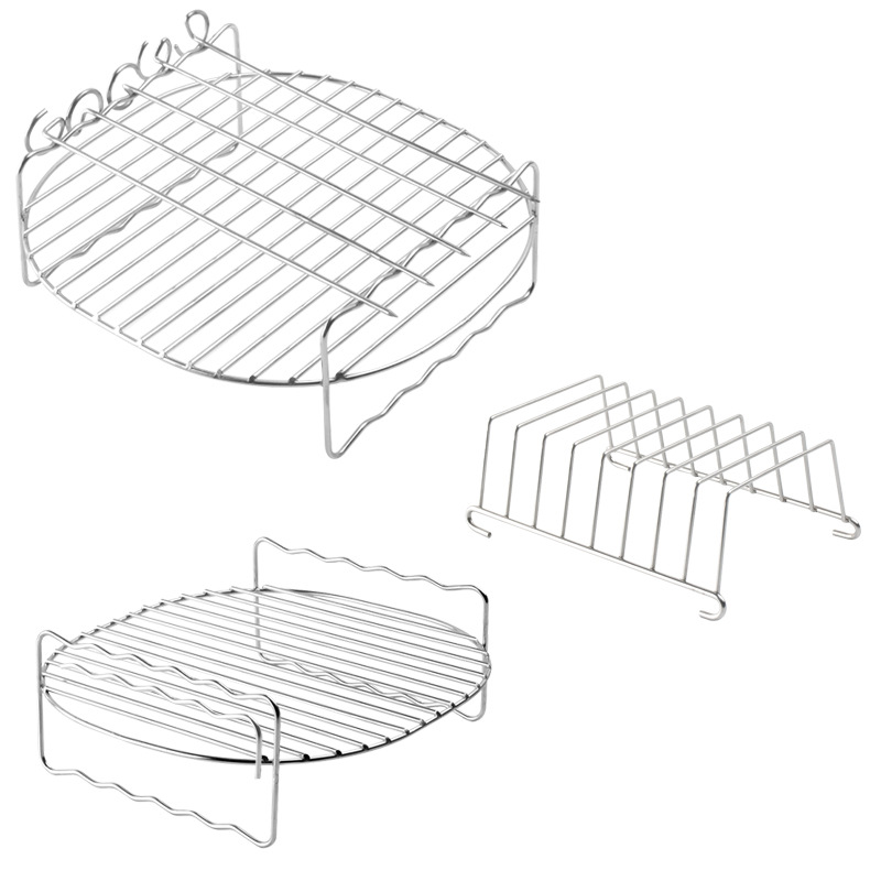 Airfryer Accessories Set 3-piece - Stainless Steel - Grill Rack with Skewers & Bread Rack - Universal - Silver Airfryer Accessories Set 3-piece - Stainless Steel - Grill Rack with Skewers & Bread Rack - Universal - Silver