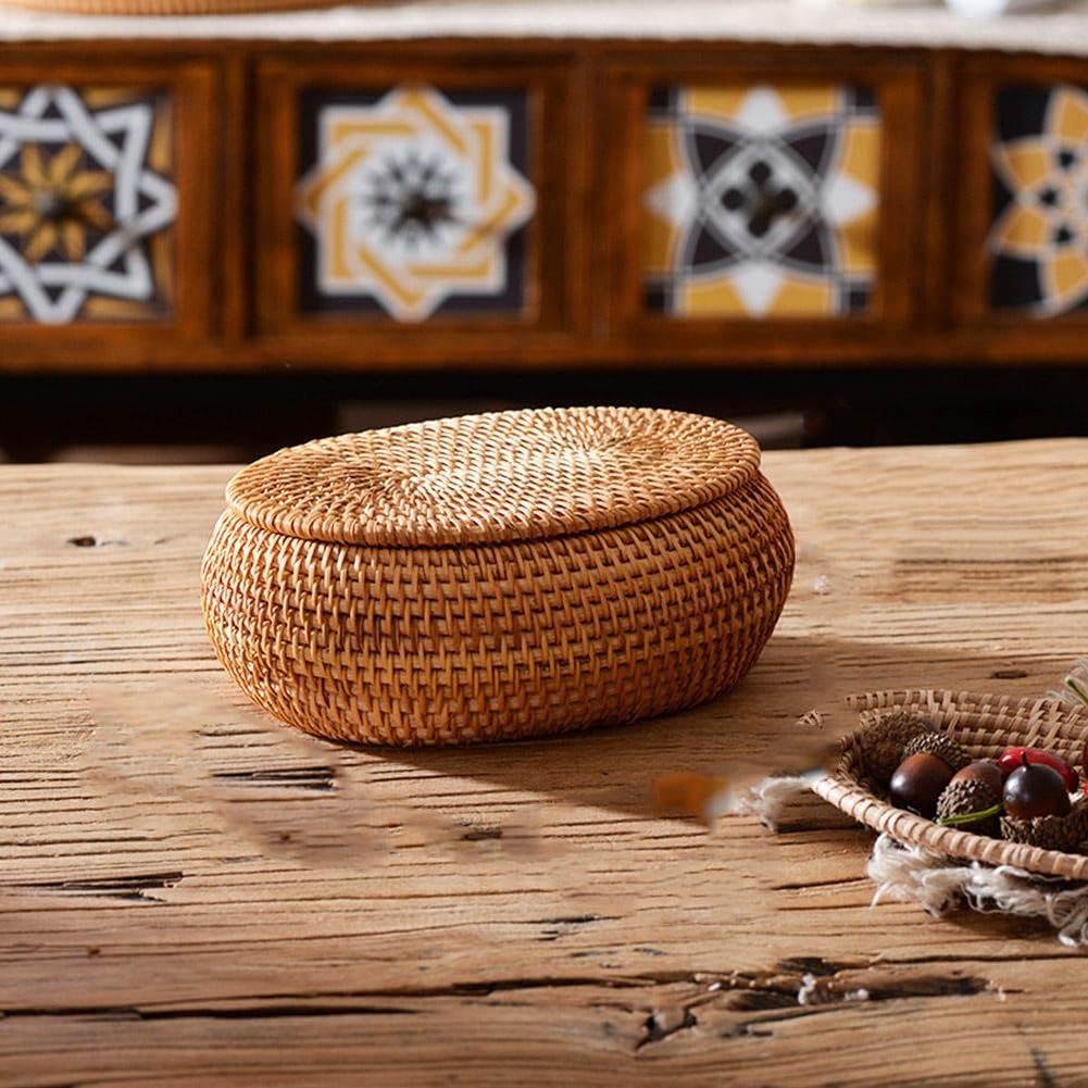 Tea Box - Rattan Storage Box - Hand-woven Storage Box with Lid - Multifunctional Desk Storage Basket - Suitable for home