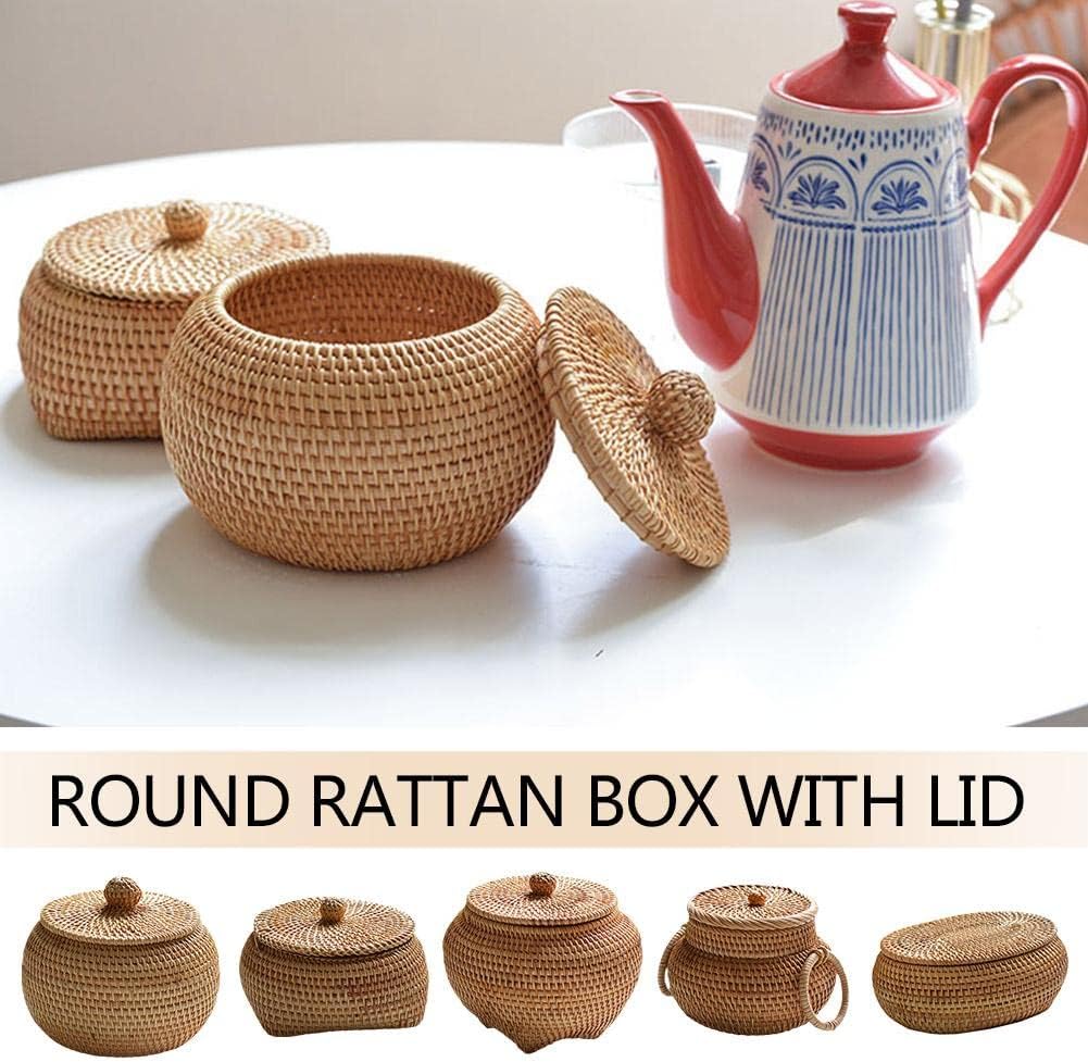 Tea Box - Rattan Storage Box - Hand-woven Storage Box with Lid - Multifunctional Desk Storage Basket - Suitable for home