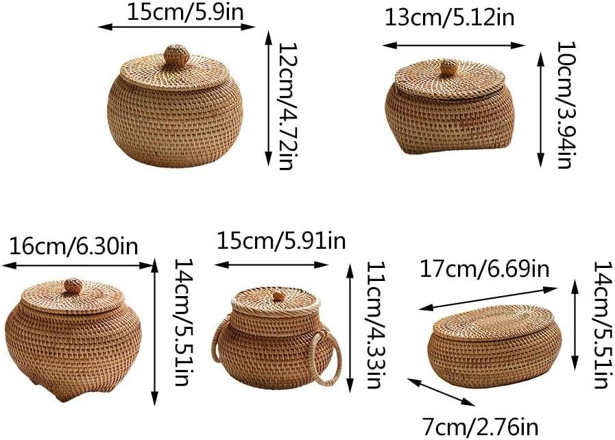 Tea Box - Rattan Storage Box - Hand-woven Storage Box with Lid - Multifunctional Desk Storage Basket - Suitable for home