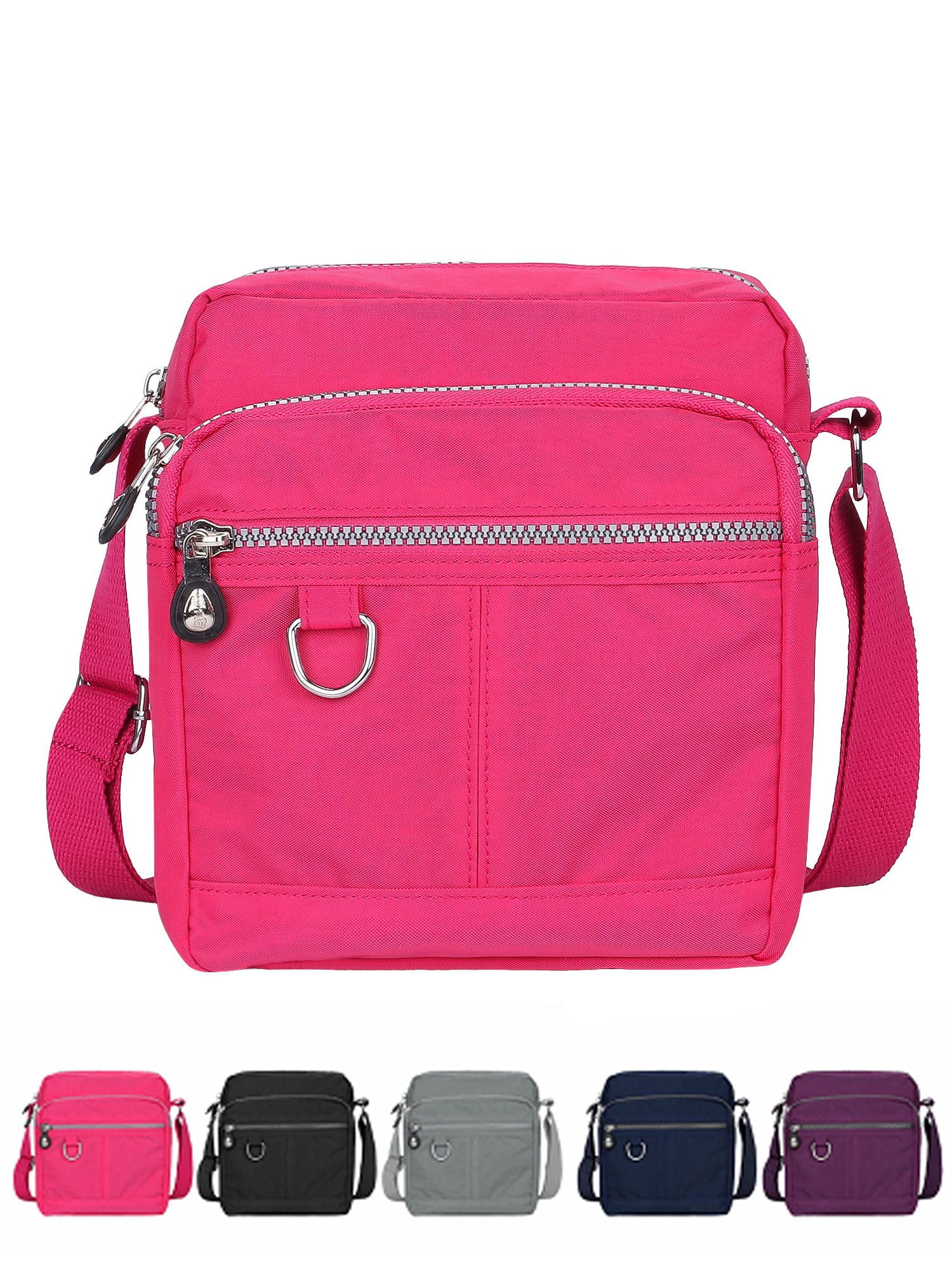 Luxtrada Casual Nylon Purse Handbag Crossbody Bag Waterproof Shoulder Bag with Zipper Pockets for Women (Black) Rose Red