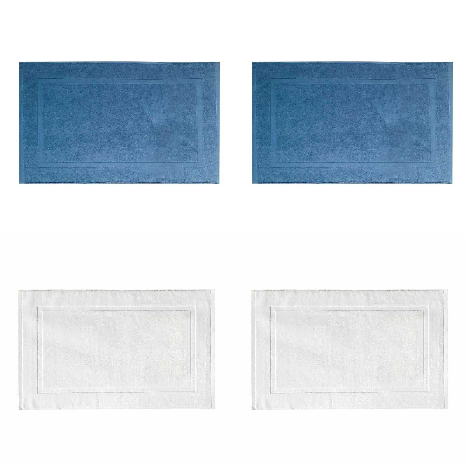 2PCS White Cotton Classic Rug Bath Mats Absorbent Cotton Hotel Spa Shower Bathtub Mats [Not A Bathroom Rug] Machine Washable Shower Bathroom Floor Towel F-White 2PCS & C 2PCS