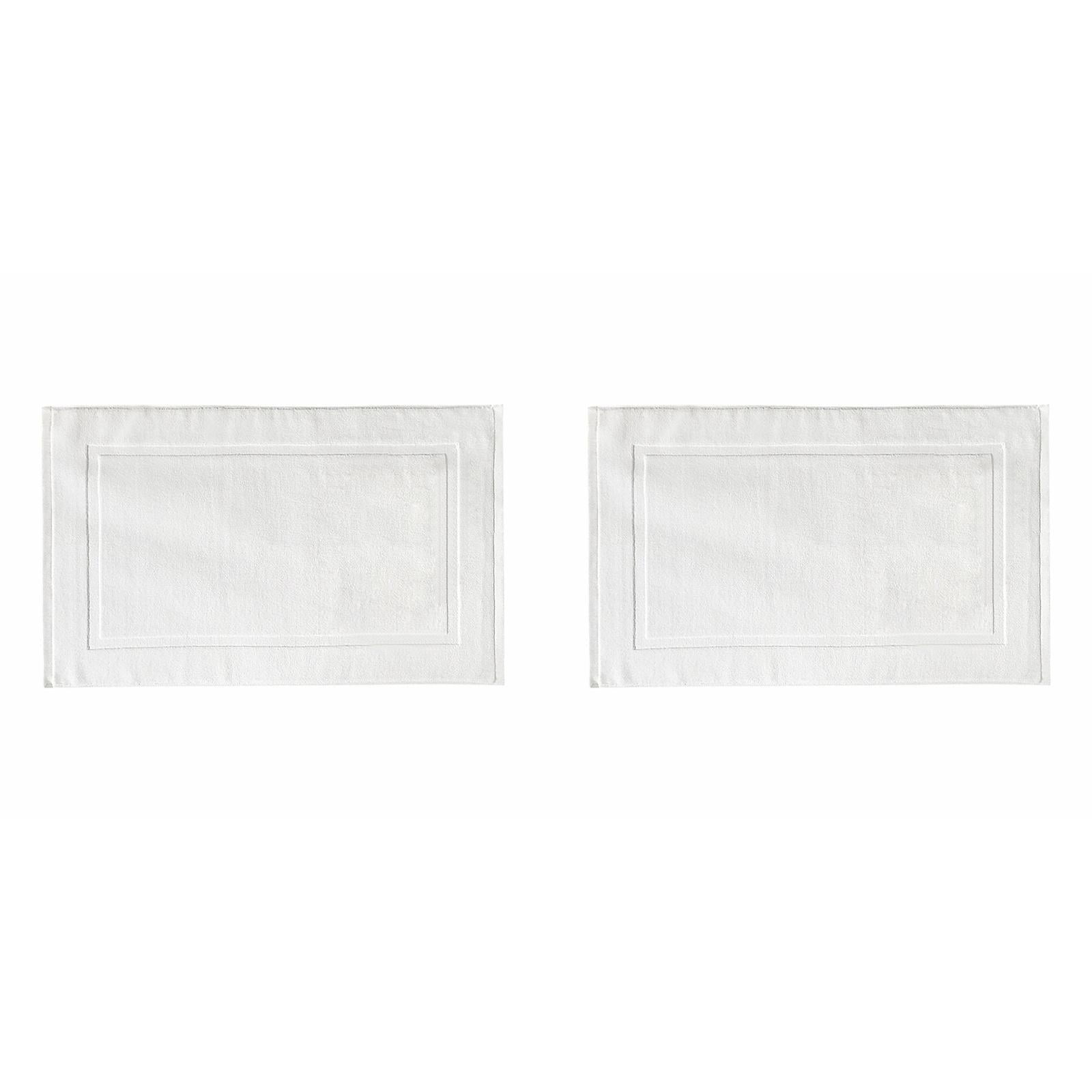 2PCS White Cotton Classic Rug Bath Mats Absorbent Cotton Hotel Spa Shower Bathtub Mats [Not A Bathroom Rug] Machine Washable Shower Bathroom Floor Towel White 2PCS