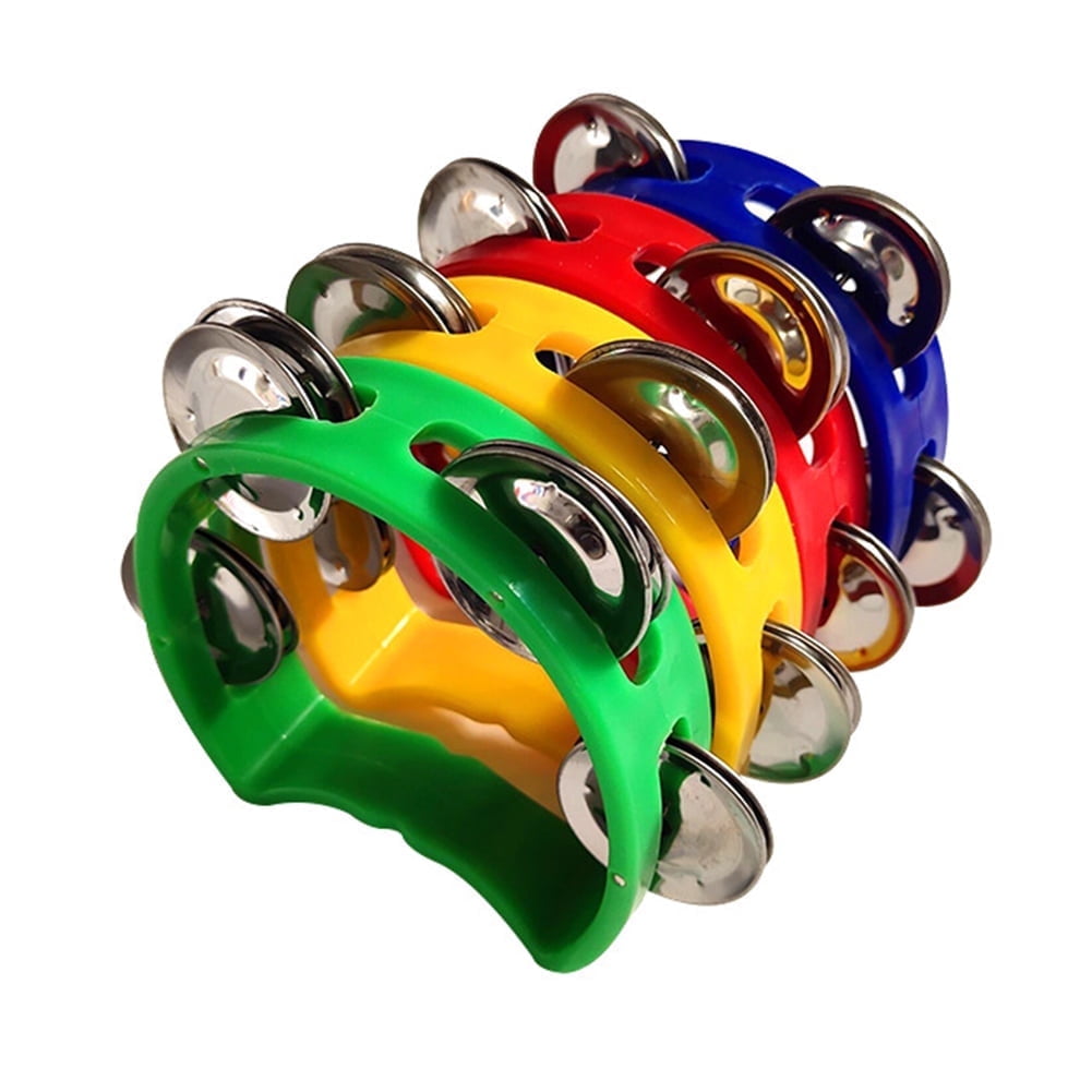Kotyreds 4pcs Hand Tambourine Drum Bell Metal Jingles Percussion Kids Musical Game Toys One Size Multicolor