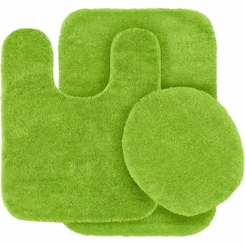 Gorgeous Home Linen Bathroom 6 Modern Solid Print 3-Count Grey Polyester Bath Rugs, 18 x 28, Non-Slip Backing Green