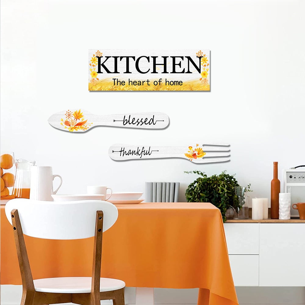3 Pieces Sunflower Kitchen Decor Spring Decorations Blessed Thankful Wooden Hanging Sign Sunflower Gifts Wall Art Decor Farmhouse Summer Home Decor for Kitchen Brown