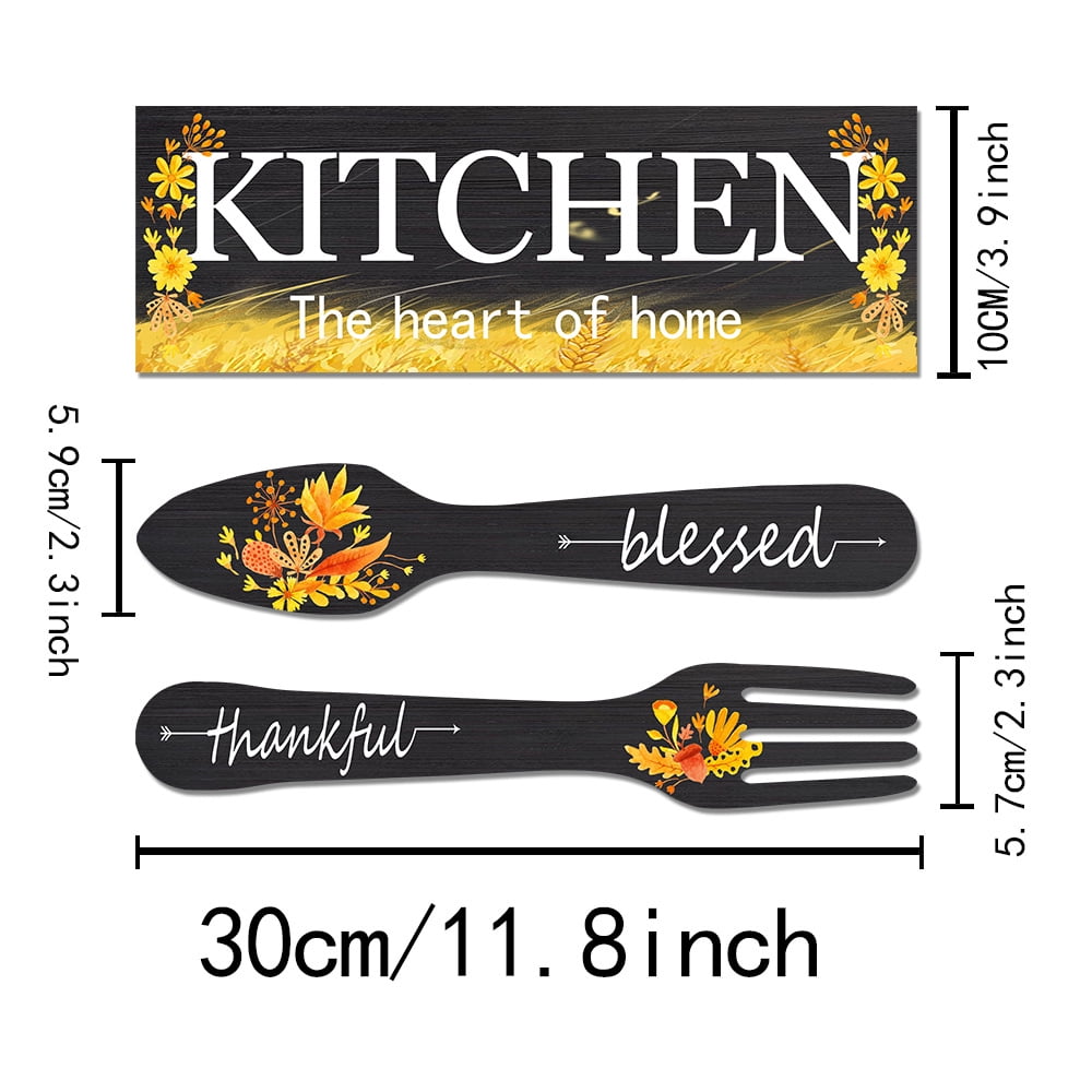 3 Pieces Sunflower Kitchen Decor Spring Decorations Blessed Thankful Wooden Hanging Sign Sunflower Gifts Wall Art Decor Farmhouse Summer Home Decor for Kitchen Brown