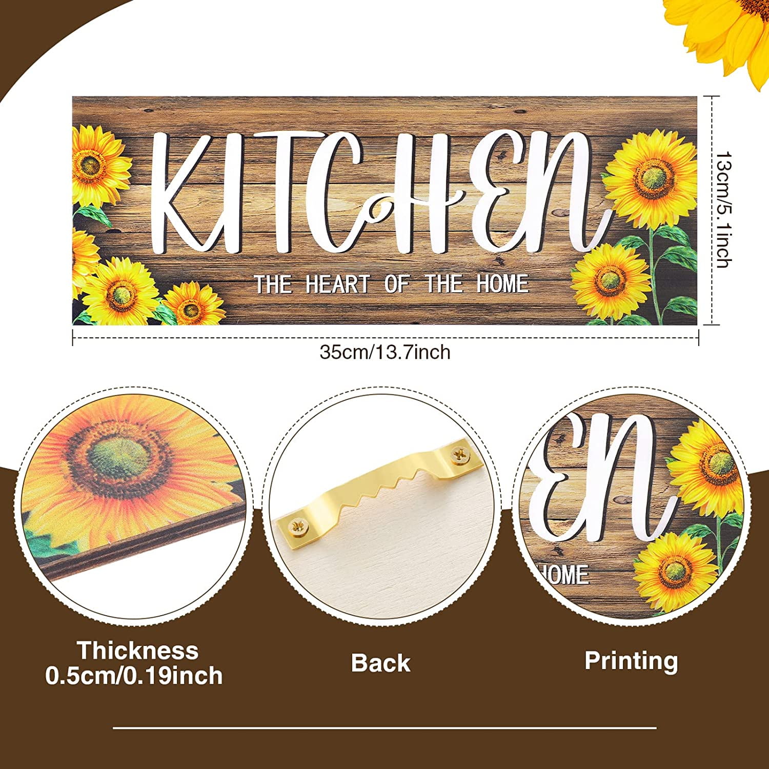 3 Pieces Sunflower Kitchen Decor Spring Decorations Blessed Thankful Wooden Hanging Sign Sunflower Gifts Wall Art Decor Farmhouse Summer Home Decor for Kitchen Brown