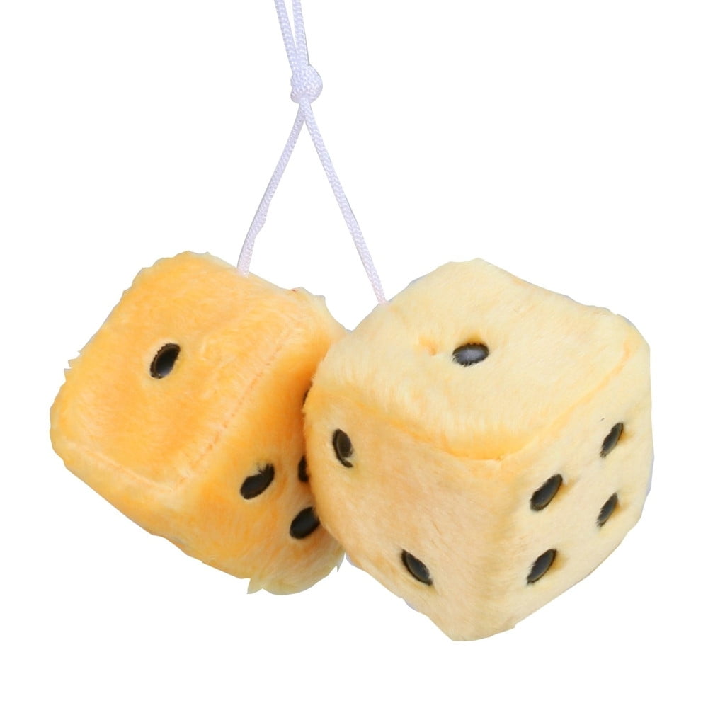 1 Pair of Retro Square Mirror Hanging Couple Fuzzy Plush Dice with Dots For Car Interior Ornament Decoration One Size White