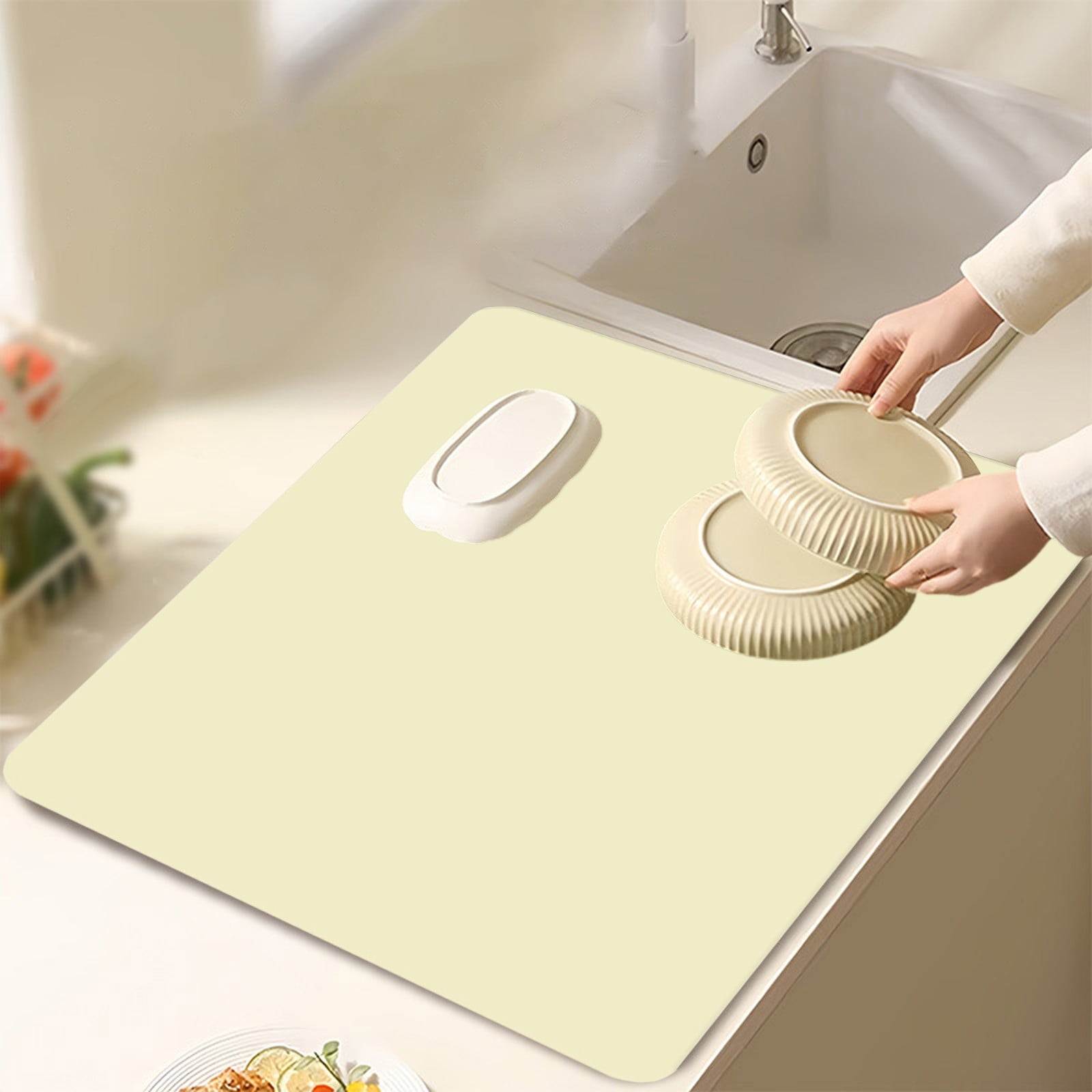 Clearance Under $1 Boovnll Dish Drying Mat, 12x16" High Absorbent & Soft Dish Drainer, Diatomite Drying Matt Kitchen Counter for Kitchen Countertops, Sinks, Draining Racks, Drying Mat Beige