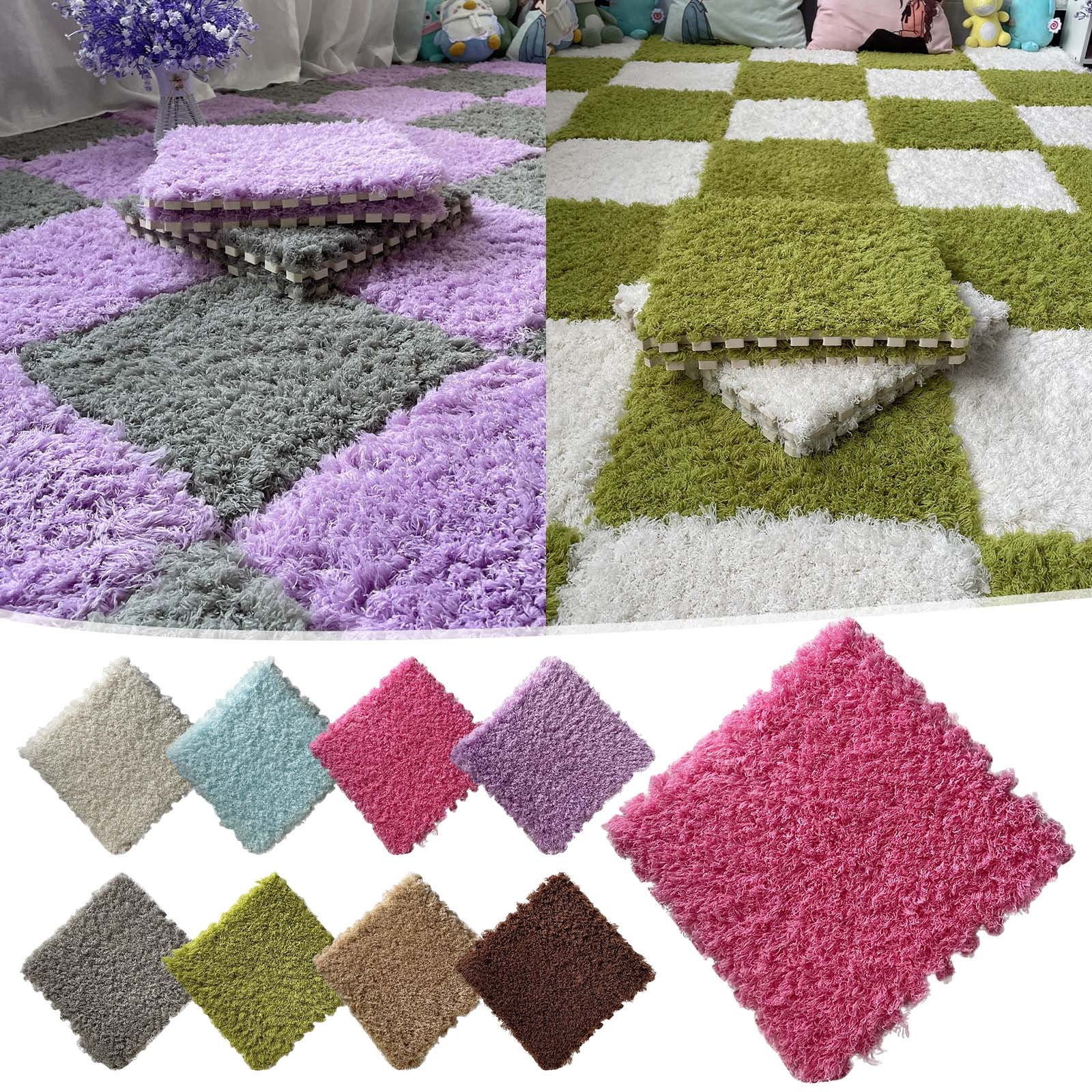 Tyidzon Puzzle Carpet Squares Soft Furry Play Mat Tiles for Home Playroom Decoration Cozy Climbing Area Rug for Kids Family Activity Spaces, Gray Purple