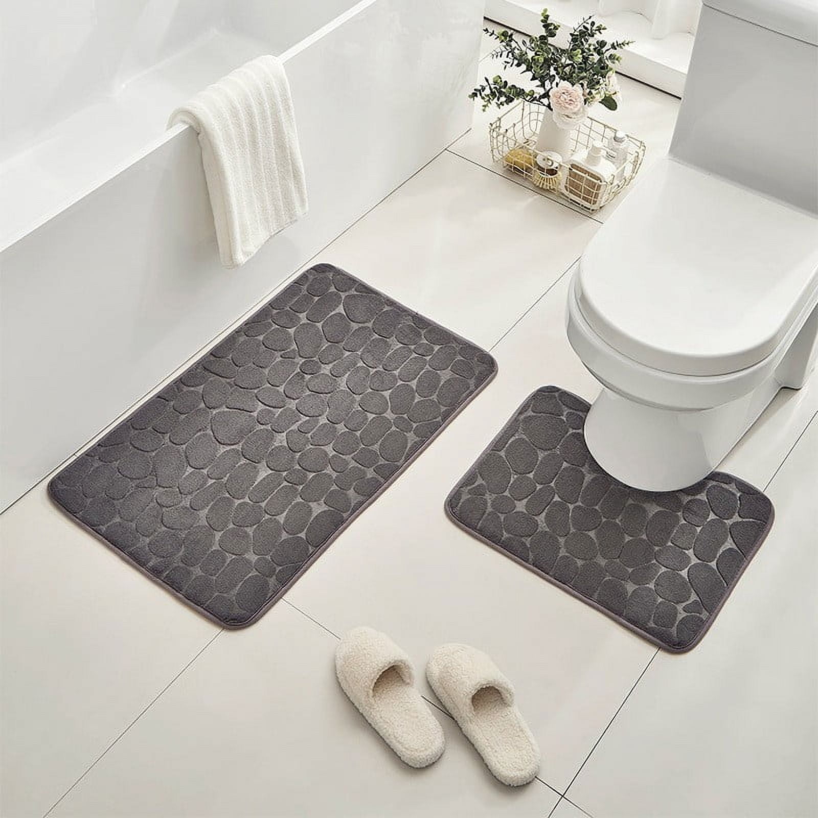 Clearance Under $5 Boovnll Bathroom Rugs Set 2 Piece, Super Absorbent & Soft Non-Slip Velvet Toilet Rug & Bath Mat, Quickly Dry Thicken Bath Mats for Bathroom, Kitchen, Door Mat, Bathroom Mat F
