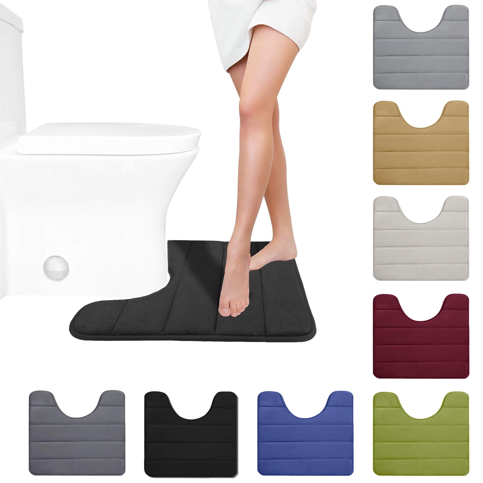 PALIFEUR Memory Foam Toilet Rug, Non-Slip Bathroom Rugs, Toilet Rugs U Shaped Washable, Commode Contour Rug, Soft Comfortable Super Water Absorption #1_Black