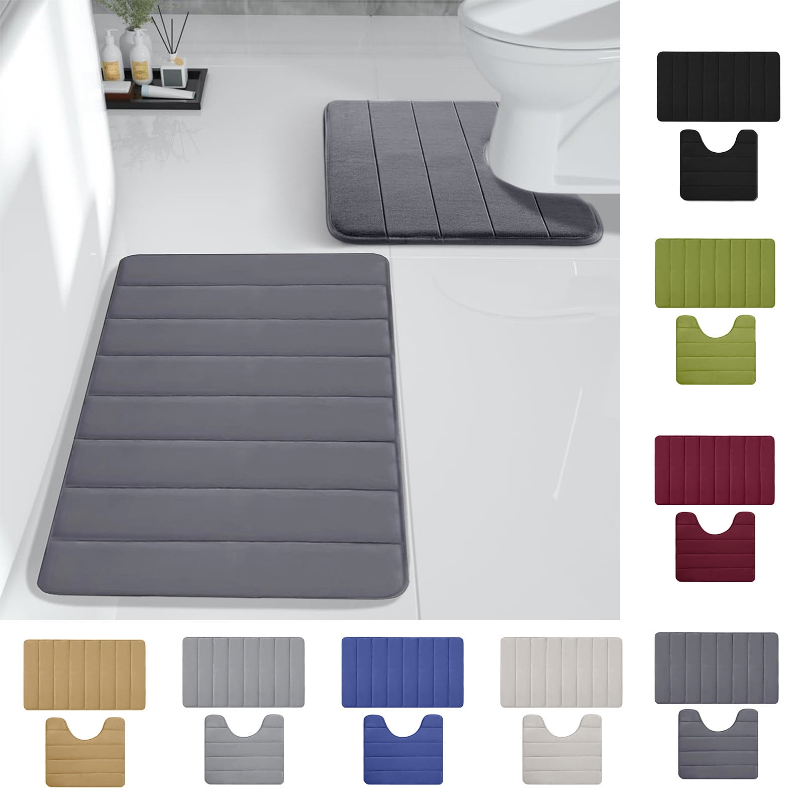 PALIFEUR Memory Foam Toilet Rug, Non-Slip Bathroom Rugs, Toilet Rugs U Shaped Washable, Commode Contour Rug, Soft Comfortable Super Water Absorption #2_Green